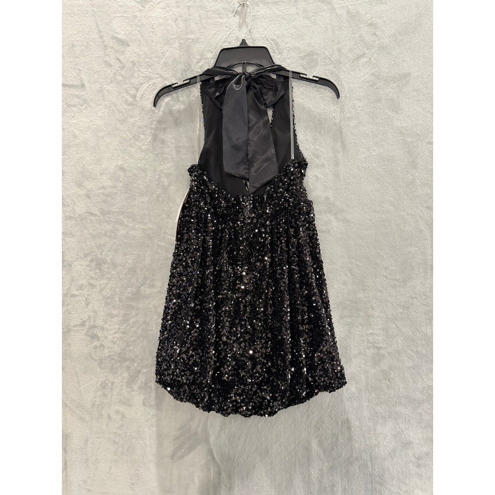 NWT Emerald Sundae Sequin Mini Dress Womens Black Satin Bow Open Back Sz S $89 - Picture 6 of 13